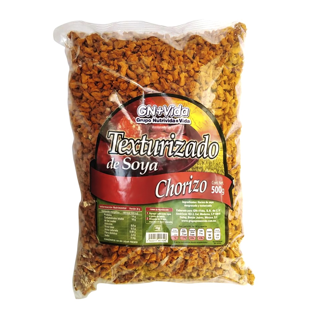 TEXTURIZADO DE SOYA CHORIZO 500 GRS GN+VIDA