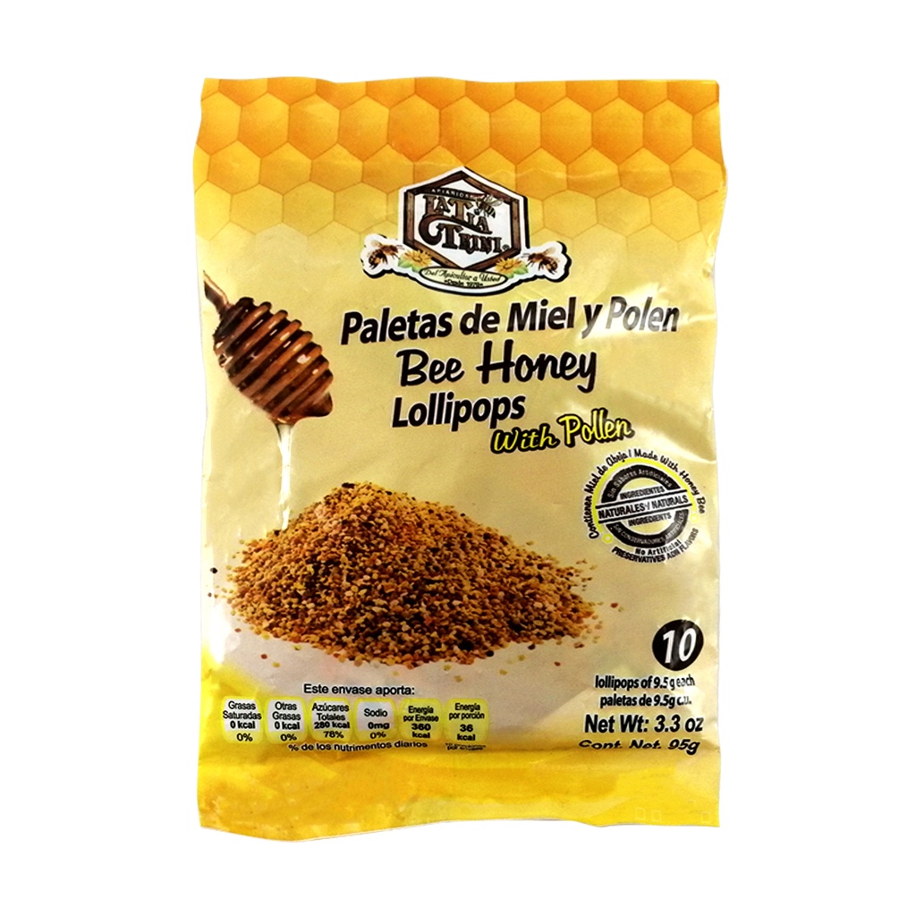 PALETA MIEL PROPÓLEO POLEN 10 PZAS LA TÍA TRINI