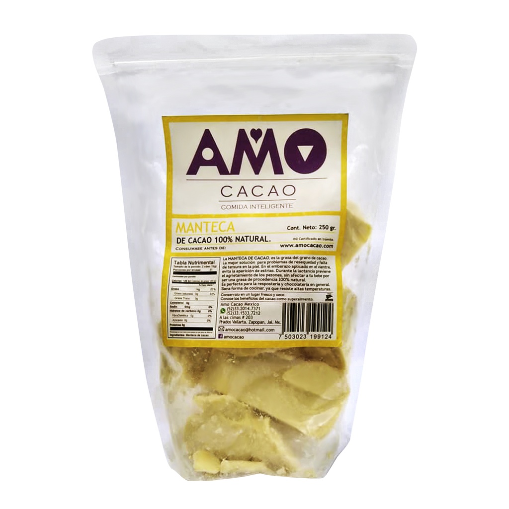 MANTECA DE CACAO NATURAL 250 GRS AMO CACAO
