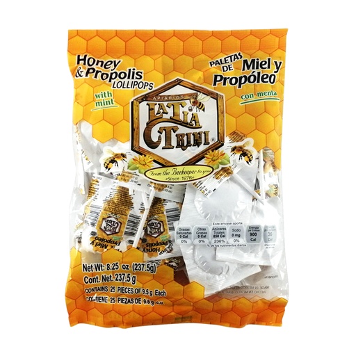 [0004] PALETA MIEL PROPÓLEO BOLSA 25 PZAS TÍA TRINI