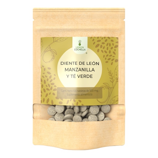 [1376] TÉ DIENTÉ DE LEÓN TÉ VERDE Y MANZANILLA 100 TABS LEMON COCHELLA